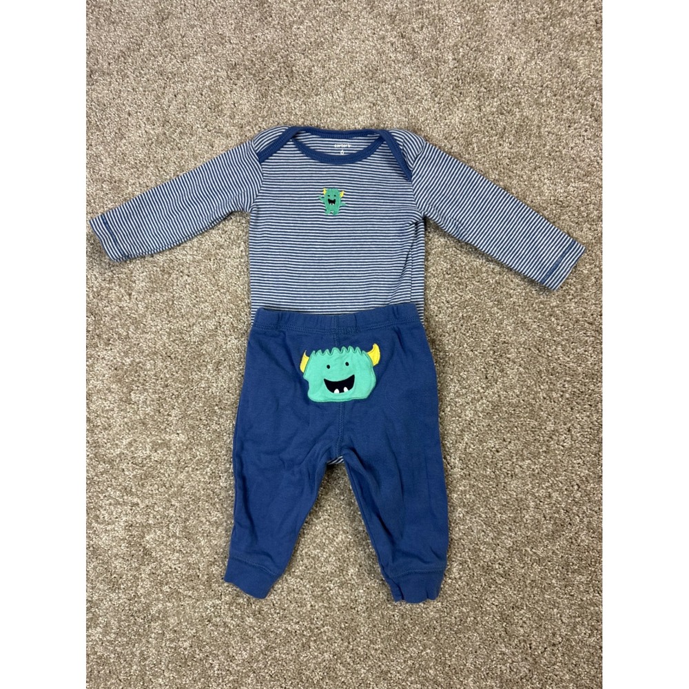 Carters Baby Boy 6 Months Monster Stripe Bodysuit and Pants Set Blue
